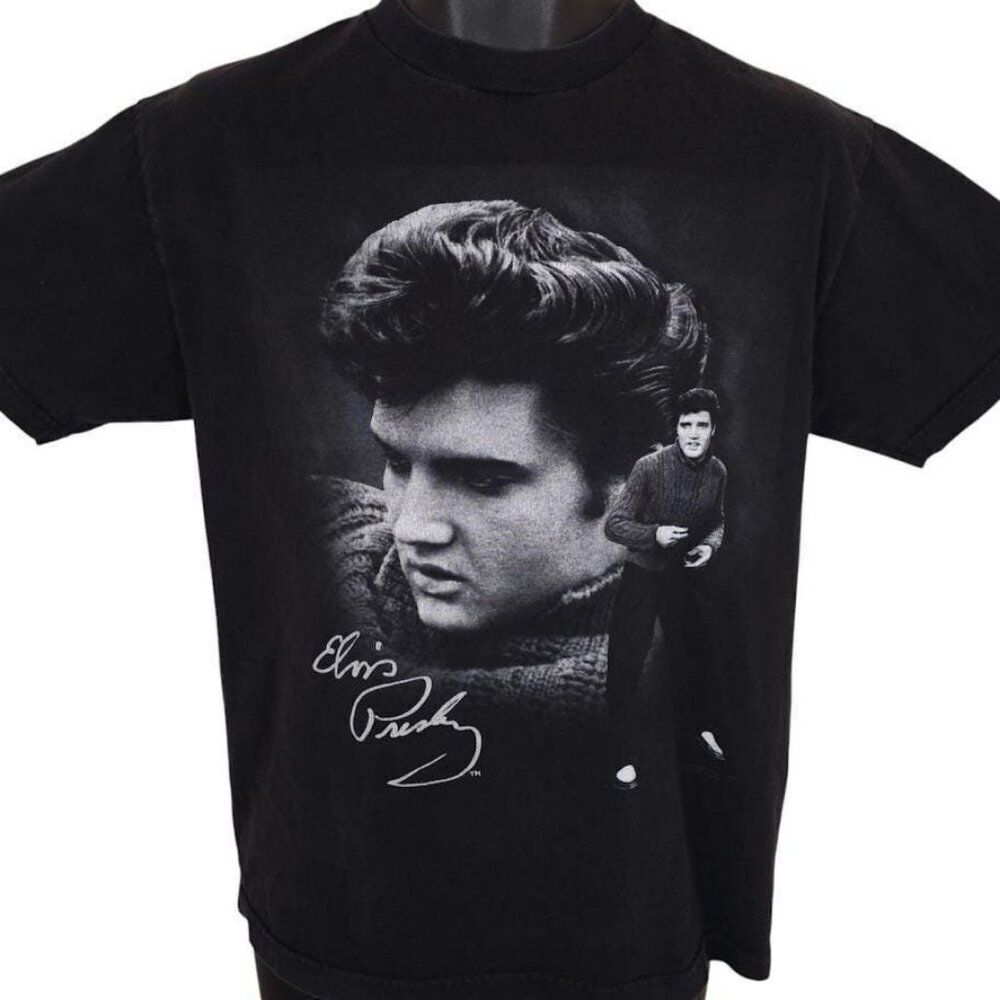 Vintage Elvis Presley T Shirt Mens Size Medium Black Y2K King Of Rock And Roll